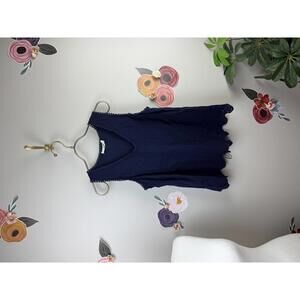 Porridge by Anthopologie Navy Scalloped Hem Sleeveless Tank - Size - Small